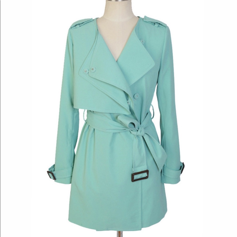 Storm Flap Fitted Trench Coat in Mint Green